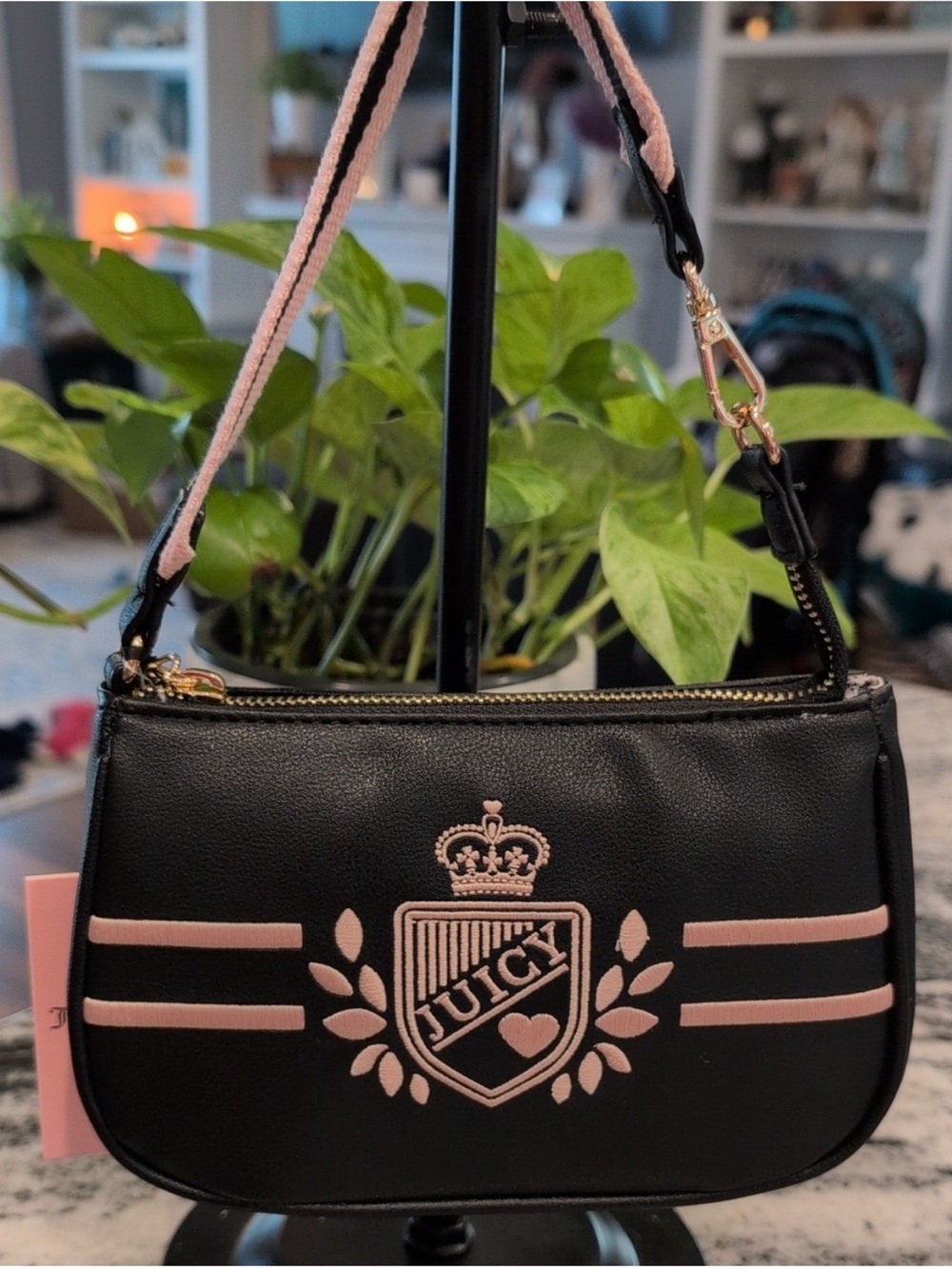 NWT Juicy Couture Black & Pink Crest Mini Shoulder Bag